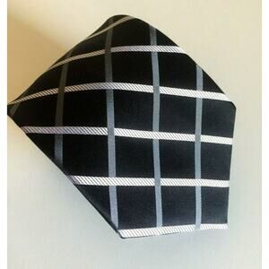 Donald Trump Tie Black Square Checker Striped Silk Signature 57" 4"